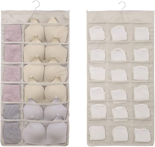 Organizador colgante de armario, 30 bolsillos de doble cara, estante de pared, bolsas de almacenamiento para ropa interior, medias, brasier y