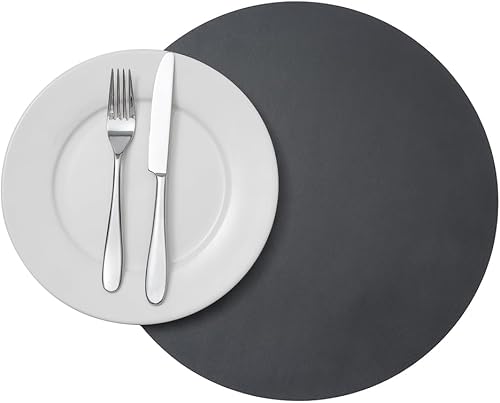 Vista 78 de Mantel individual ovalado de vinilo gris - en relieve - 16 x 12 pulgadas - caja de 6 unidades - Restaurantware