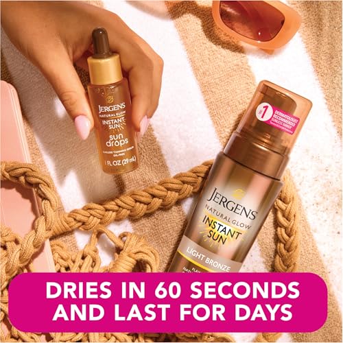 Image of Jergens Natural Glow Instant Sun Body Mousse, Self Tanner for Light Bronze Tan, Sunless Tanning Body Bronzer for Natural Looking Color Instantly, 6 Oz