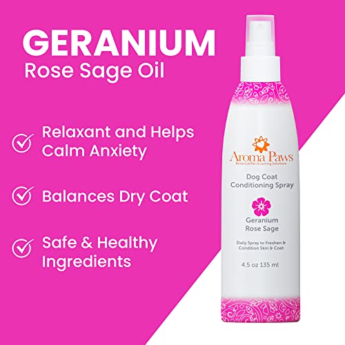 Dog Coat Conditioning Spray – Pet-Friendly Detangler Spray with Natural Essential Oils for Dogs – Daily Dog Spray to Eliminate Odors and Knots – Geranium Sage 4.5 oz. Dog Coat Conditioning Spray – Pet-Friendly Detangler Spray with Natural Essential Oils for Dogs – Daily Dog Spray to Eliminate Odors and Knots – Geranium Sage 4.5 oz.