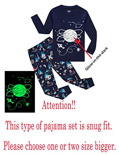 Family Feeling Glow In The Dark Space Big Boys Long Sleeve Pajamas Sets Cotton Sleepwear Kids Pjs Size 14 Blue #TOP1