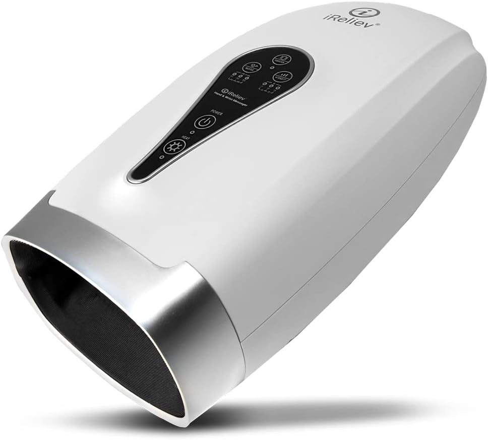 iReliev Cordless Electric Hand Massager with Compression, 6 Levels Pressure Point Therapy Massager for Arthritis, Pain Relief, Carpal Tunnel, and Finger Numbness, Hand Massager with Heat