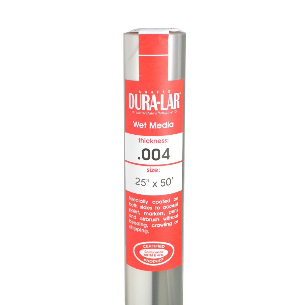 Grafix Dura-Lar 0.004" Film, Ultra Clear Wet Media 25" x50', Plastic Film Coated to Accept Water Based Mediums. Perfect for Watercolor, Painting Composition, as a Painting Surface, Roll โ image 1