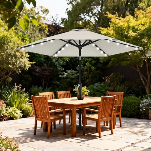 Image of ABCCANOPY Durable Solar Led Patio Umbrellas with 32LED Lights 7.5FT (Light Beige)