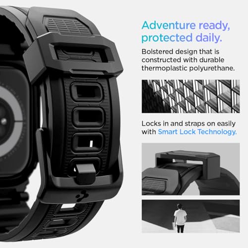 Image of Spigen Rugged Armor Pro for Apple Watch Series 11 46mm Case with Strap Band, Series 10 46mm Protective TPU Cover with Strap - Matte Black