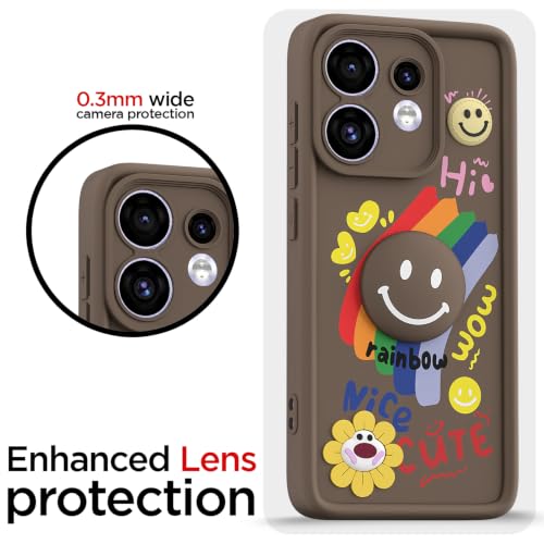Image of Pikkme Back Cover for Oppo Reno 16 5G | Soft Silicone| Cute Rainbow Smile & 3D Cartoon Flower Design | Shockproof Raised Camera Protection Bumper Case (Brown)