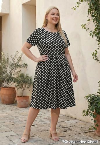 Image of Nemidor Women Plus Size Casual Dress Midi Flt Flare Pocket