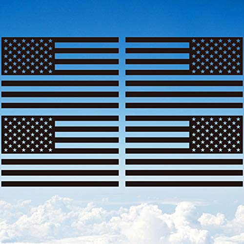 Image of 2 Pairs Die Cut Subdued Black American Flag Sticker 3 inch x 5 inch Tactical Military Flag USA Decal Great for Hard Hat, Car Vinyl Window Bumper Decal Sticker