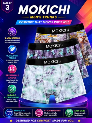 Image of Men's Printed Boxer Briefs | Comfortable Trunk-Style Innerwear with Elastic Waistband | Multicolor Pack of 3