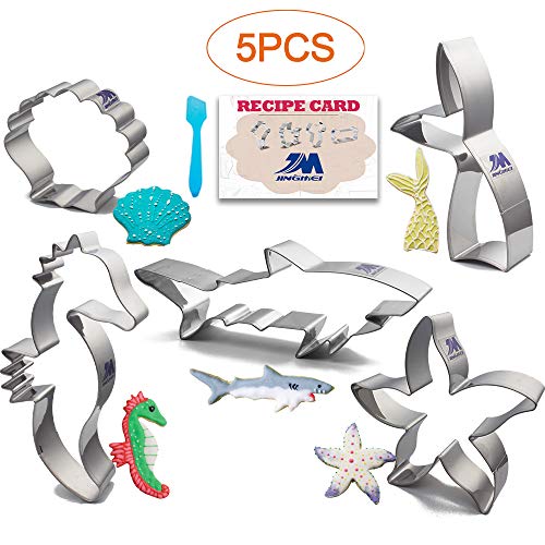 Meerjungfrau Ausstechformen Set unter dem Meer Ausstechformen Set 5-teilig, Seepferdchen, Seestern, Muschel, Hai, Ozean-Kreaturen Ausstecher für Kekse, Fondant Edelstahl