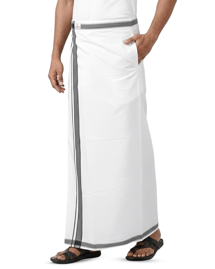 tuni mani Kerala Style Men's Cotton Welcro Pocket Dhoti, Vesti/adjustable for all size (Single Dhoti)-picture-6