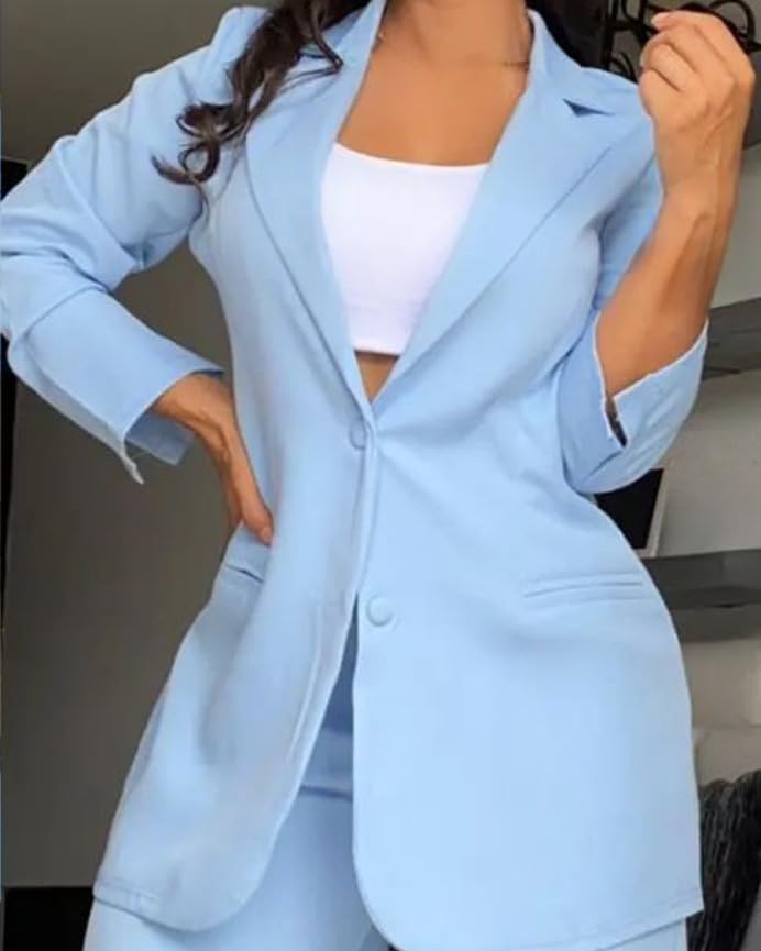 Women's Two Piece Outfits Elegant Lapel Dressy Blazer Suit Business Work Straight Wide Leg Pants Jackets Sets3