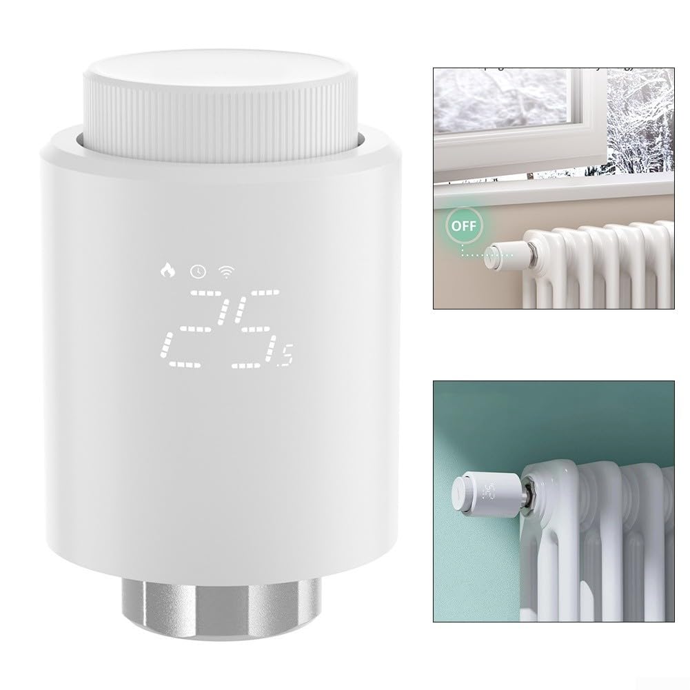 Valvola termostatica per radiatore, Smart TRV con app telecomando, supporto assistente vocale, rilevamento finestre aperte, blocco bambini, protezione antigelo, impostazione programma per
