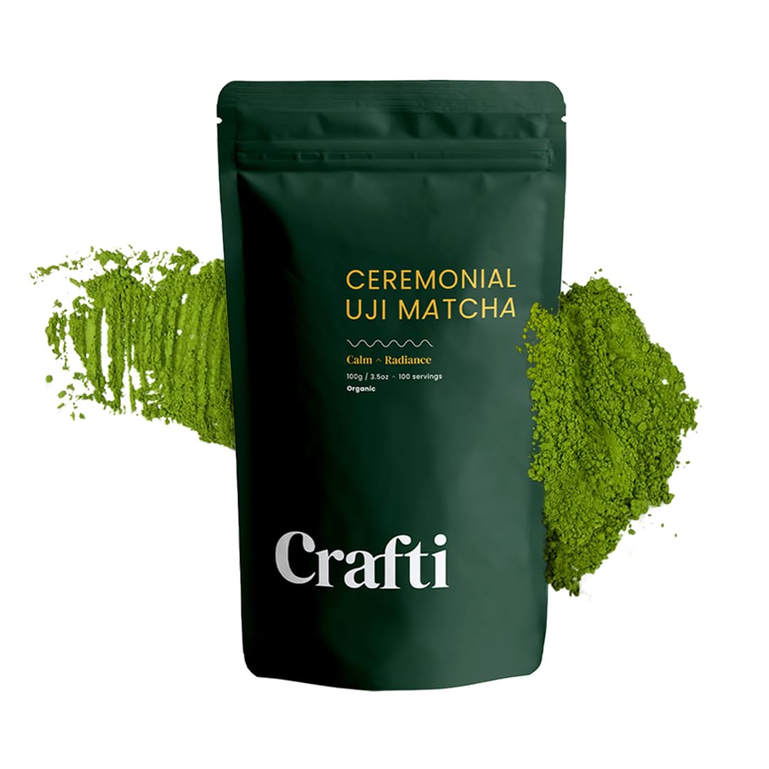 CraftiCeremonial Grade Organic Matcha Powder | 100 Servings (100g / 3.5oz) | Sugar-Free Kyoto Uji Matcha | Daily Matcha Green Tea for Calm Focus, Jitter-Free Energy and Barista-Grade Lattes