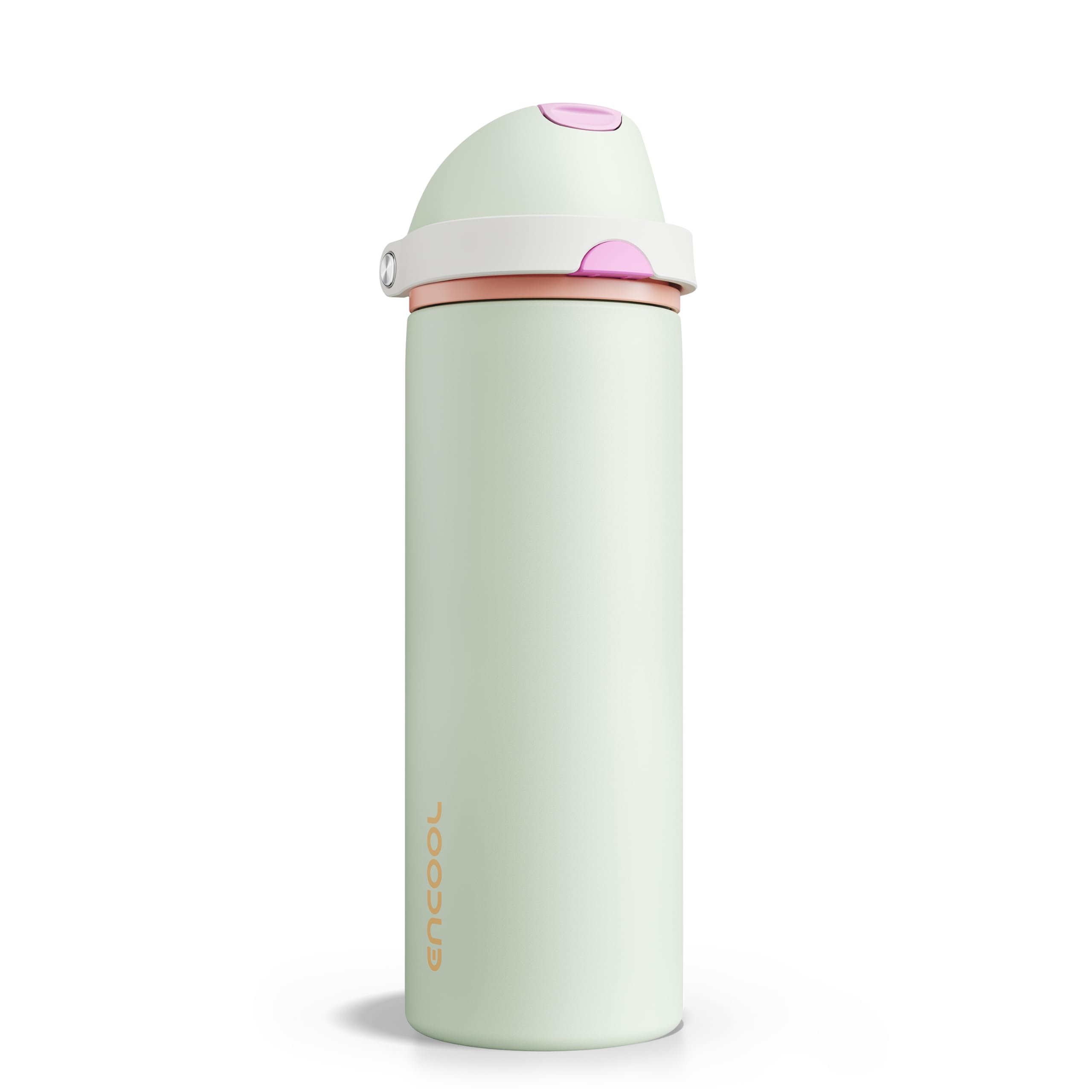 Insulated Water Bottle with Straw - Encool Stainless Steel Water Bottle with Push Button Lid, Leak-Proof &amp; BPA-Free, Keeps Cold for 24 Hours for Sports, Travel, Gym (24 oz, Geyser Green)