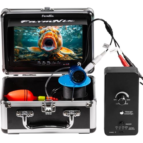 1200TVL HD Underwater Ice Fishing Camera with 7inch Monitor,98ft/30M Cable,10000mAh Fish Finder with 24pcs LED Lights,12pcs Infrared Night Vison,12pcs White Lights,Aluminium Case for Lake,Fish Boat