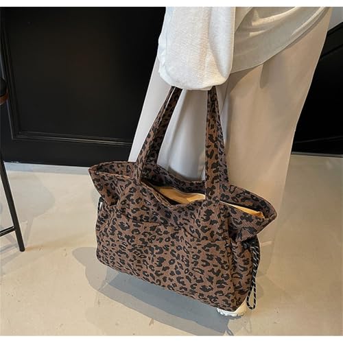 Oversized Leopard Tote Bag Large Capacity Corduroy Cheetah Print Shoulder Handbag Casual Corduroy Drawstring Hobo Bag4