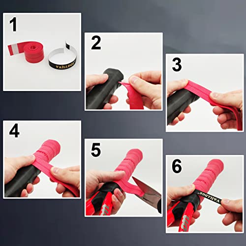 Vailldge Tennis Racket Grip Tape - Pattern Dots Grip Tape Absorbs Sweat Tennis Grip Anti Slip Overgrip For Tennis Racquet Squash Racket Badminton Baseball Bat Pingpong Paddle(6 Pack Red) #TOP5