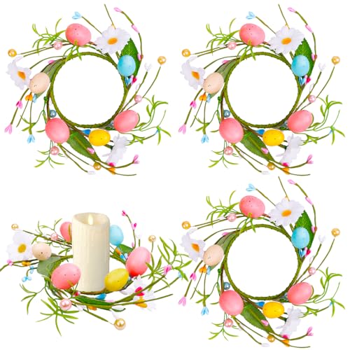 4 Pcs Easter Candle Rings Wreath Decor Spring Candle Rings Wreaths for Pillars 9.5