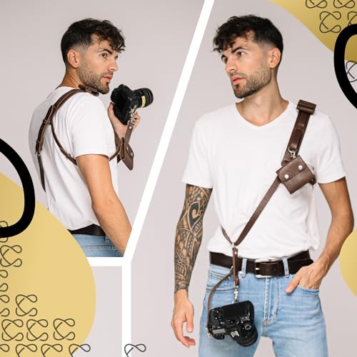 Image of C Coiro Leather Camera Strap Crossbody for DSLR, Mirrorless - Secure Dual Mount, Quick Release for Professional Photography