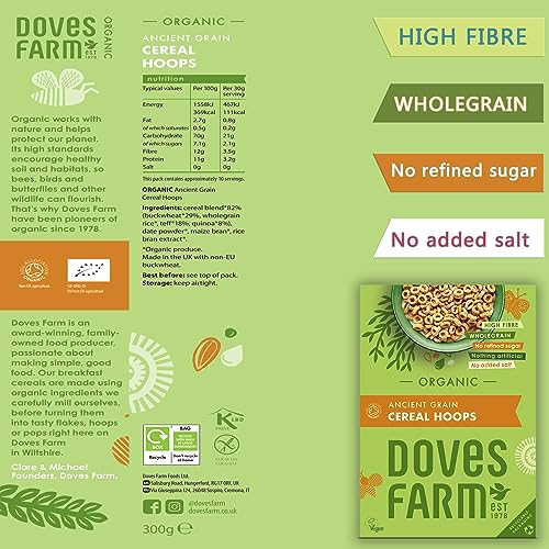 Doves Farm Organic Ancient Grains Cereal Hoops | 300g | Wholesome Breakfast Cereal with a Crunchy Twist | Made with Nutrient-rich Ancient Grains | Whole Grain Cereal image 5