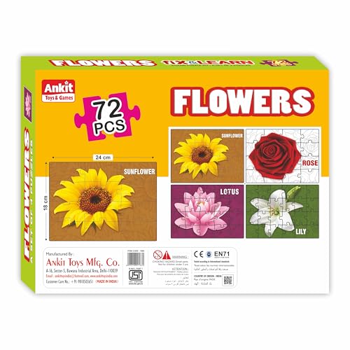 Image of Ankit Toys & Games Fix 'n' Learn Flowers Jigsaw Puzzle for Kids | Educational and Learning Toy for Kids Age 3 and Above | Boost Memory Skills | 72 Pieces Transport Puzzles (Set of 4 Puzzles in Box)