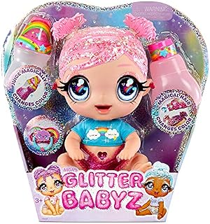 Glitter Babyz I Love U Dreamia Stardust Baby Doll with 3 Magical Colour Changes in Ice-Cold Water, Pink Hair & a Rainbow Outfit - Reusable Diaper, Bottle, & Pacifier. Toy For Kids Ages 3 Years Plus
