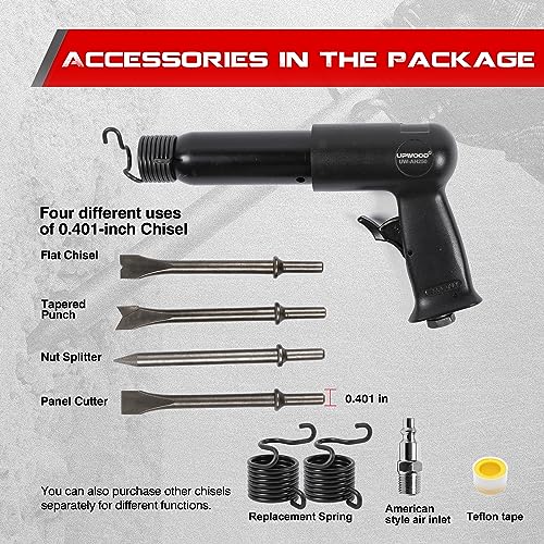 UW-AH250 Kit de martelo de ar de barril longo com retentor de troca rápida e 4 cinzéis, curso de 8,5