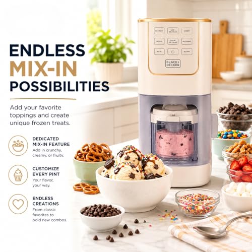 Image of BLACK+DECKER Ice Cream Maker for Families & Kids - Make Protein, Keto & Dairy-Free Ice Cream, Gelato & Milkshakes at Home - Easy Creamy Pint Machine with Mix-Ins