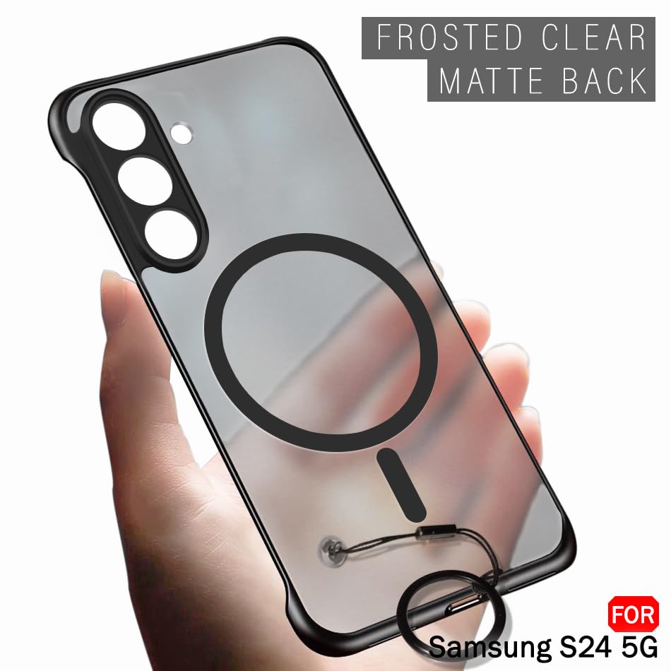 TheGiftKart Hybrid Ultimate Slim Back Case Cover for Samsung Galaxy S24 5G | Lightweight Profile | Frosted Matte Translucent Hard Back Cover for Samsung S24 (PC & TPU, MagSafe Compatible, Black Sides) 5