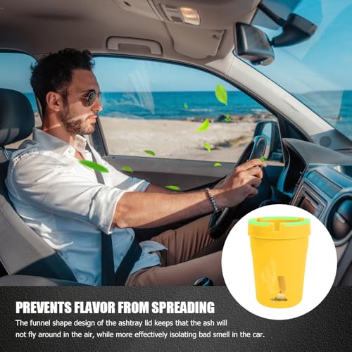 Image of Glow in The Dark Ashtray, Car Ashtray, Cigarette Self-Extinguishing Car Cup Holder Ashtrays with Lid, Universal Portable Mini Vehicle Cigarette Trash Can Auto Accessories for Cars (Yellow)