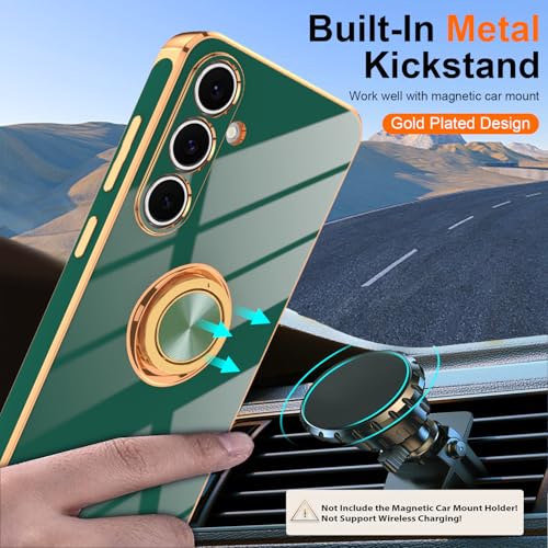 Gritup for Galaxy S24 FE Phone Case | 2Pcs Screen Protector | 360° Rotation Ring Holder Magnetic Kickstand, Plating Gold Edge Soft TPU Shockproof Protective Cover for Samsung S24 FE, Green - image 8