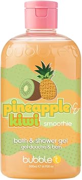 bubble t cosmetics Smoothie Ananas ve Kivi Banyo ve Du  Jeli, Cildi Beslemek ve Nemlendirmek i in Meyveli  zlerle Paketlenmi , 1 x 500 ml