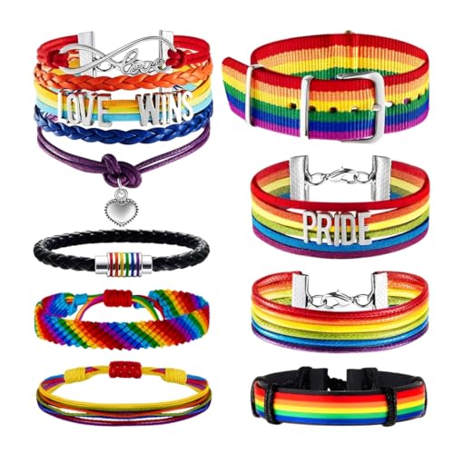 8 Pcs LGTB Armband, Regenbogenfarben, mehrfarbig, LGBT-Flagge, Gay Pride, Einheitsgröße, Pride Armbänder Gay & Lesbian LGBTQ Zubehör Regenbogen Armband Handmade Perlen Gewebtes Armbänder Pride