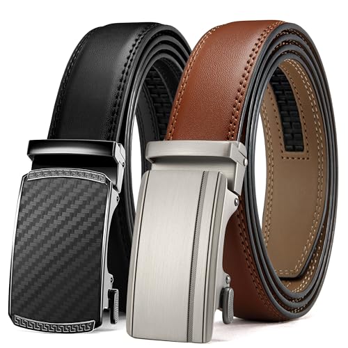 Image of CHAOREN Mens Dress Belt Leather 2 Pack - Mens Ratchet Belt for Dress Shirt and Pants Every Occasion (32mm)