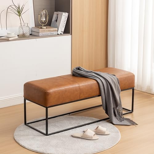 BALIAA Leather Entryway Bench, Modern Long Leather...