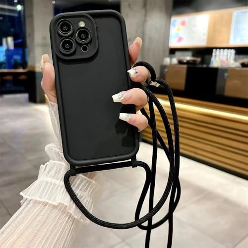 LIFEKA Funda para iPhone 14, 13, 15 Pro MAX, 12, 11, X, XR, XS, 7, 8 Plus, SE 2020, con Correa Ajustable y cordón, Color Negro, para iPhone 11 Pro MAX