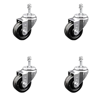 Phenolic Swivel Threaded Stem Caster w/Roller Bearing Set of 4 w/3.5