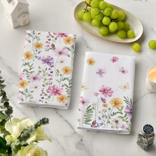 Artoid-Mode-Pink-Yellow-Flowers-Spring-Kitchen-Towels-Dish-Towels-18×26-Inch-Summer-Leaves-Holiday-Decoration-Hand-Towels-Set-of-2 Artoid Mode Pink Yellow Flowers Spring Kitchen Towels Dish Towels 18×26 Inch Summer Leaves Holiday Decoration Hand Towels Set of 2