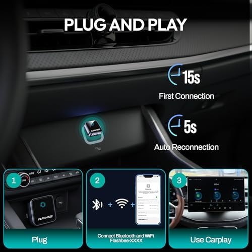 FLASHBEE 2026 [2-in-1] Wireless CarPlay & Android Auto Adapter | Wired to Wireless | 5GHz WiFi + BT 5.3 | USB-A/C | Fast Reconnect | Works with 2016+ Car Models | Mini Design - 2