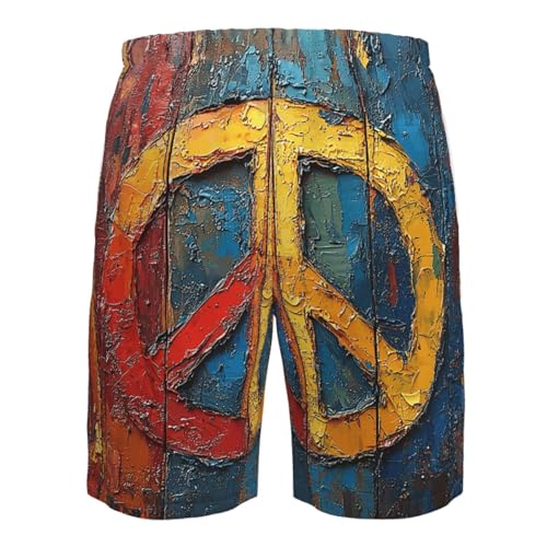 Men Swim Trunks Beach Shorts Swimwear Summer Bathing Suits - Rainbow Peace Love Sign4