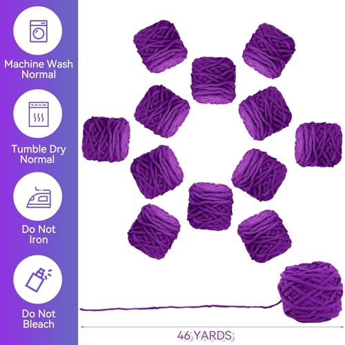 Image of Timgle 12 Skeins Chunky Chenille Yarn for Crocheting, 552 Yards Bulky Purple Thick Fluffy Yarns Soft Velvet Plush Yarn for Hand Knitting Blanket Crafts Project