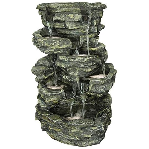 Dehner Gartenbrunnen Rocky mit LED Beleuchtung, ca. 60 x 39.5 x 32.5 cm, Polyresin, grau Cover