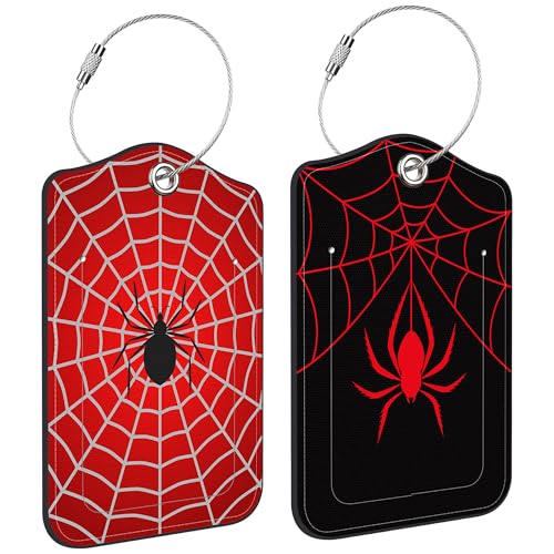 2 PCS Leather Luggage Tags for Suitcase Spider and Spider Web Travel Luggage Tag with Privacy Flap Name ID Label and Metal Loop for Travel Bag Suitcase