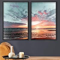 2 Piece Framed Canvas Wall Art Sunset Canvas Prints Home Artwork Decoration for Living Room,Bedroom - 16