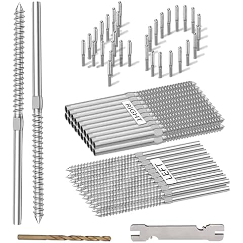 40Pack 1/8' Left & Right Handed Thread Swage Lag Screws, T316 Stainless Steel Hardware for Wood Post of Steel Cable Railing Kit, Stair Railing Hardware, DIY Deck Railings, Wrench Include Cover