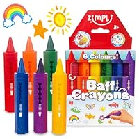 ZIMPLI - 6 Large Bath Crayons, Washable Colourful Kids Bath Pens, Creative Mess-Free Shower Toy, Wipe Clean Bath Fun, Paint Sticks for the Tub, Arts & Crafts