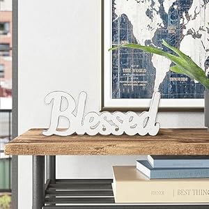 Rustic White Wooden Blessed Sign for Tabletop 15 Inch Wall Hanging Farmhouse Blessed Signs for Home Decor Handmade Thanksgiving Signs Decor Christmas Signs for Living Room Entryway