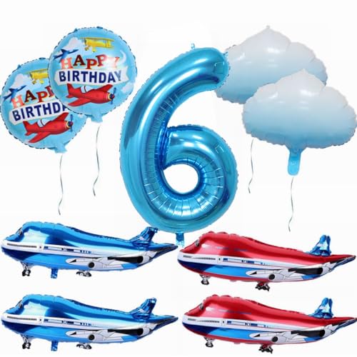 Yunchu Online 6. avión cumpleaños decoración grande azul rojo avión globo avión avión cumpleaños globo avión avión nube globos de papel de aluminio