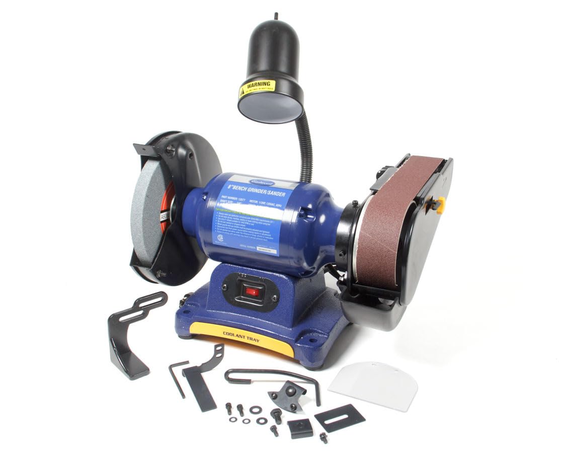 Eastwood 1/2 Hp Belt Sander 8In Combination Bench Grinder | Sharpener Linisher Electric Sanding Grinding Machine With Aluminum Oxide Grinding Wheel & Sanding Belt